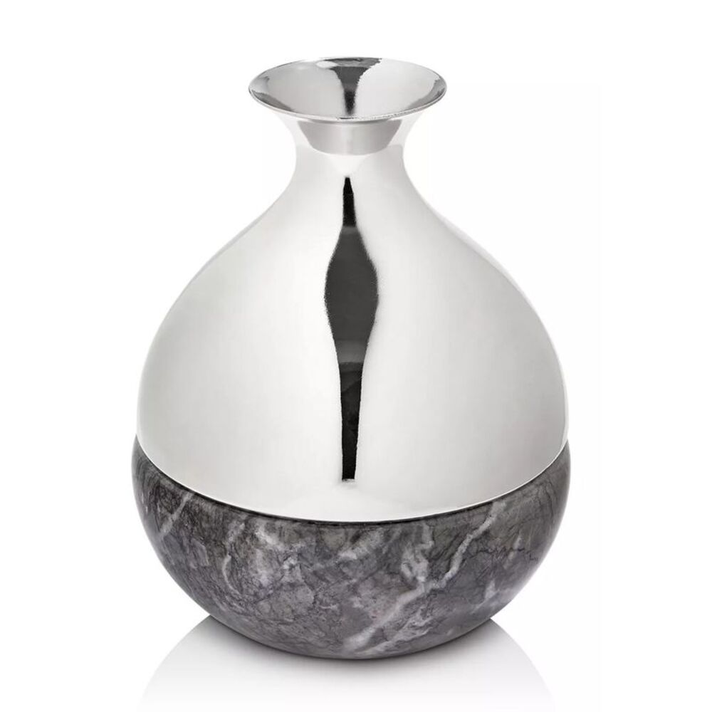 Anna New York Dual Bud Vase Carnico Marble & Silver - NIB $165